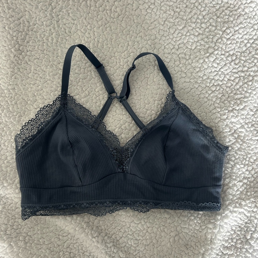 Lace Trim Bralette in Navy | Size: L